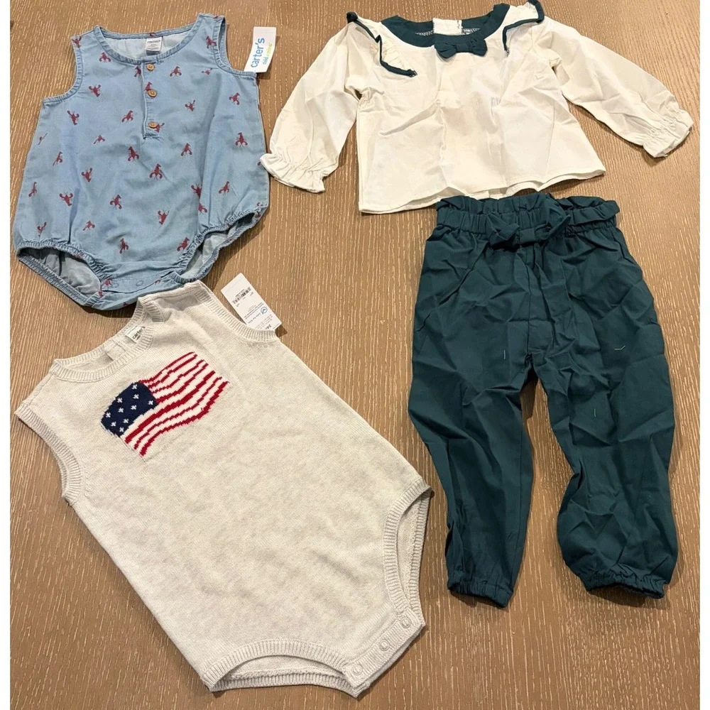 Carter's Baby Girl 24M Clothing Lot Lobster Romper Flag Sweater Vest Outfit NWT